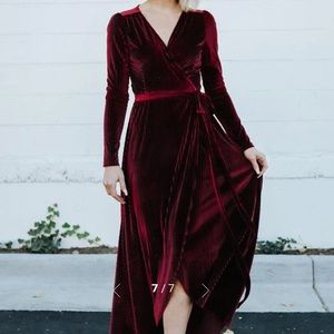 Ribbed mulberry velvet wrap dress